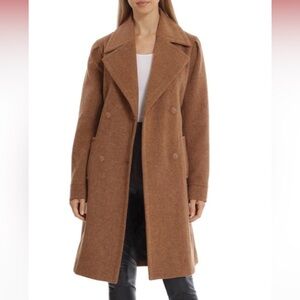 Avec Les Filles Double Breasted Belted Coat In Mink Twill